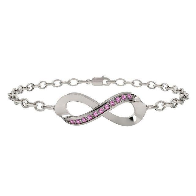 Sterling Silver Lab-Created Pink Sapphire Infinity Bracelet, Womens Product Image