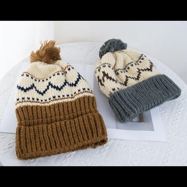 Chevron Pom Pom Knit Beanie Product Image