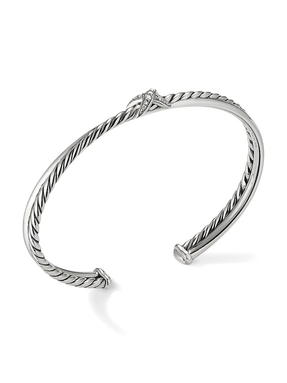 Womens Petite X Center Station Bracelet In Sterling Silver With Pav Diamonds Product Image