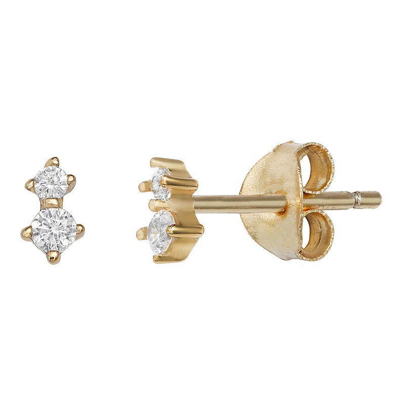 PRIMROSE 18k Gold Over Silver Double Cubic Zirconia Stud Earrings, Womens, Yellow Product Image