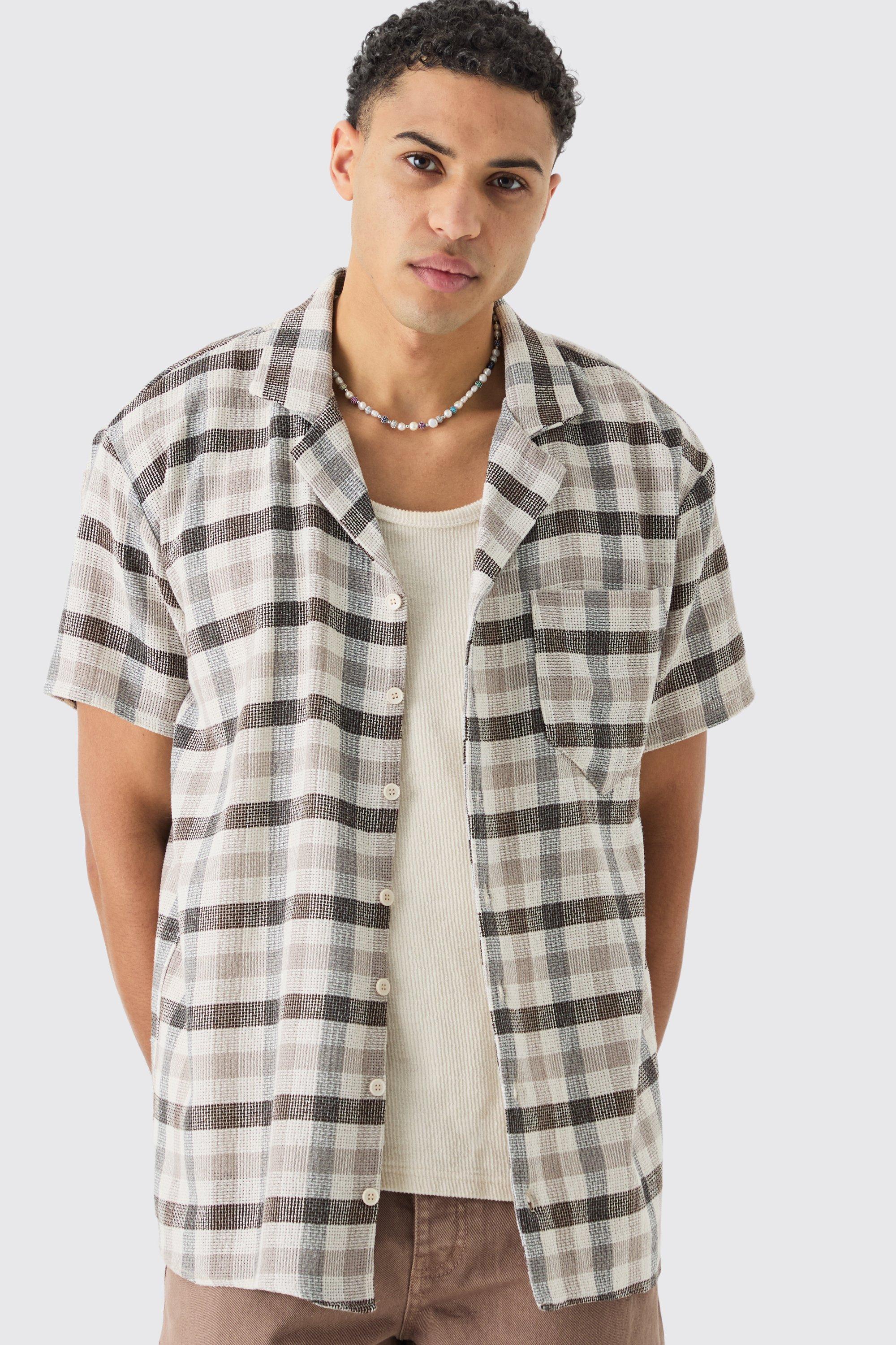 Oversized Mini Textured Flannel Shirt | boohooMAN USA Product Image