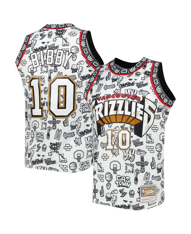 Mens Mitchell & Ness Mike Bibby White Vancouver Grizzlies 1998-99 Hardwood Classics Doodle Swingman Player Jersey - White Product Image