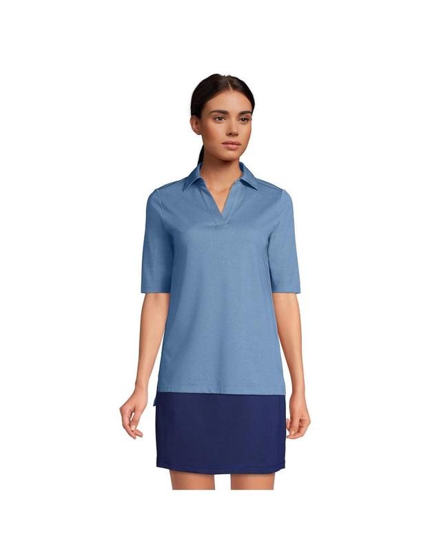 Womens Lands End Performance Elbow Sleeve Pique Polo Top Baltic Blue Product Image