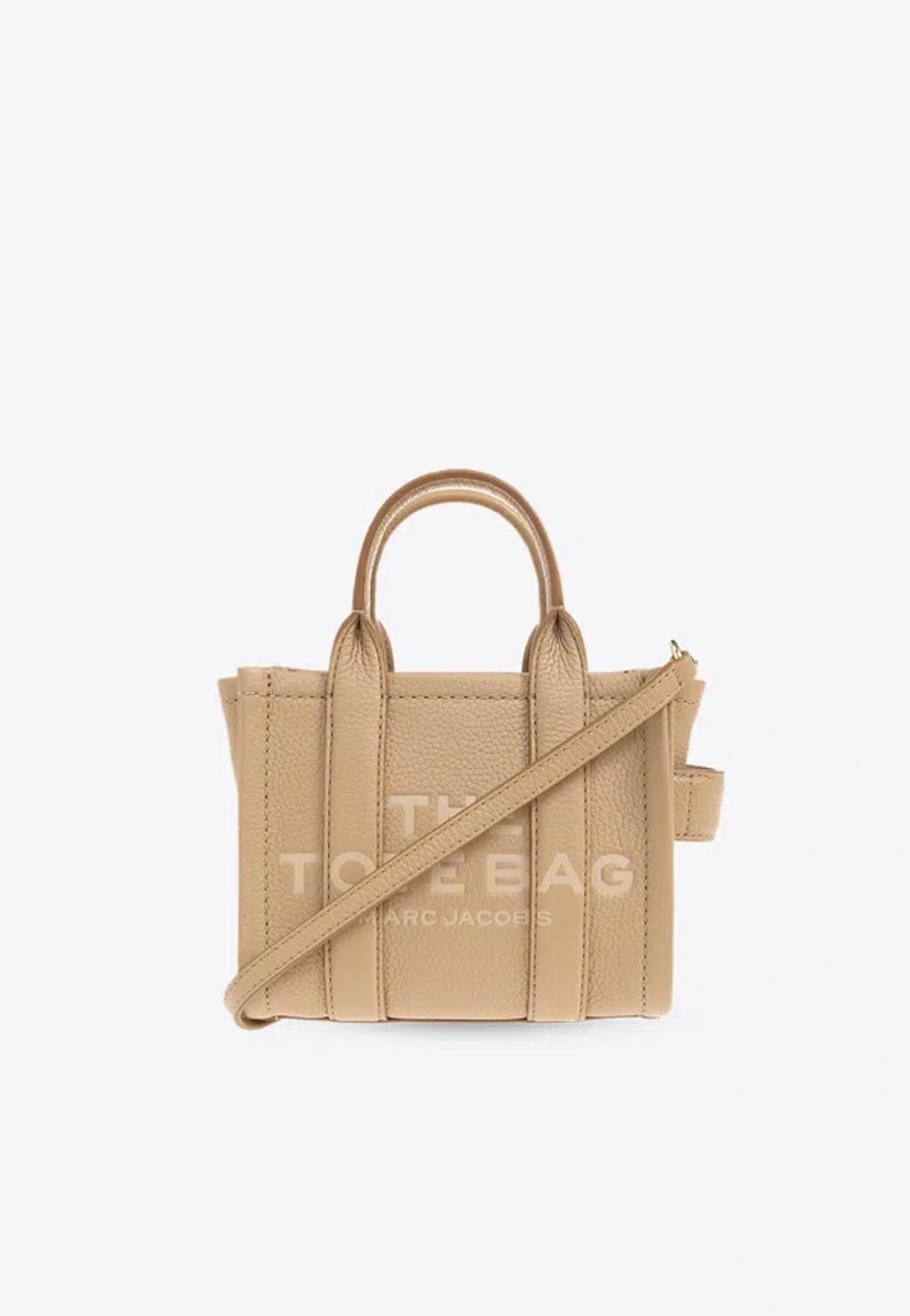 MARC JACOBS Womens Camel The Leather Mini Tote Bag In Beige product image