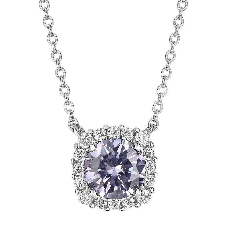 PRIMROSE Sterling Silver Cubic Zirconia Halo Pendant Necklace, Womens Purple Product Image