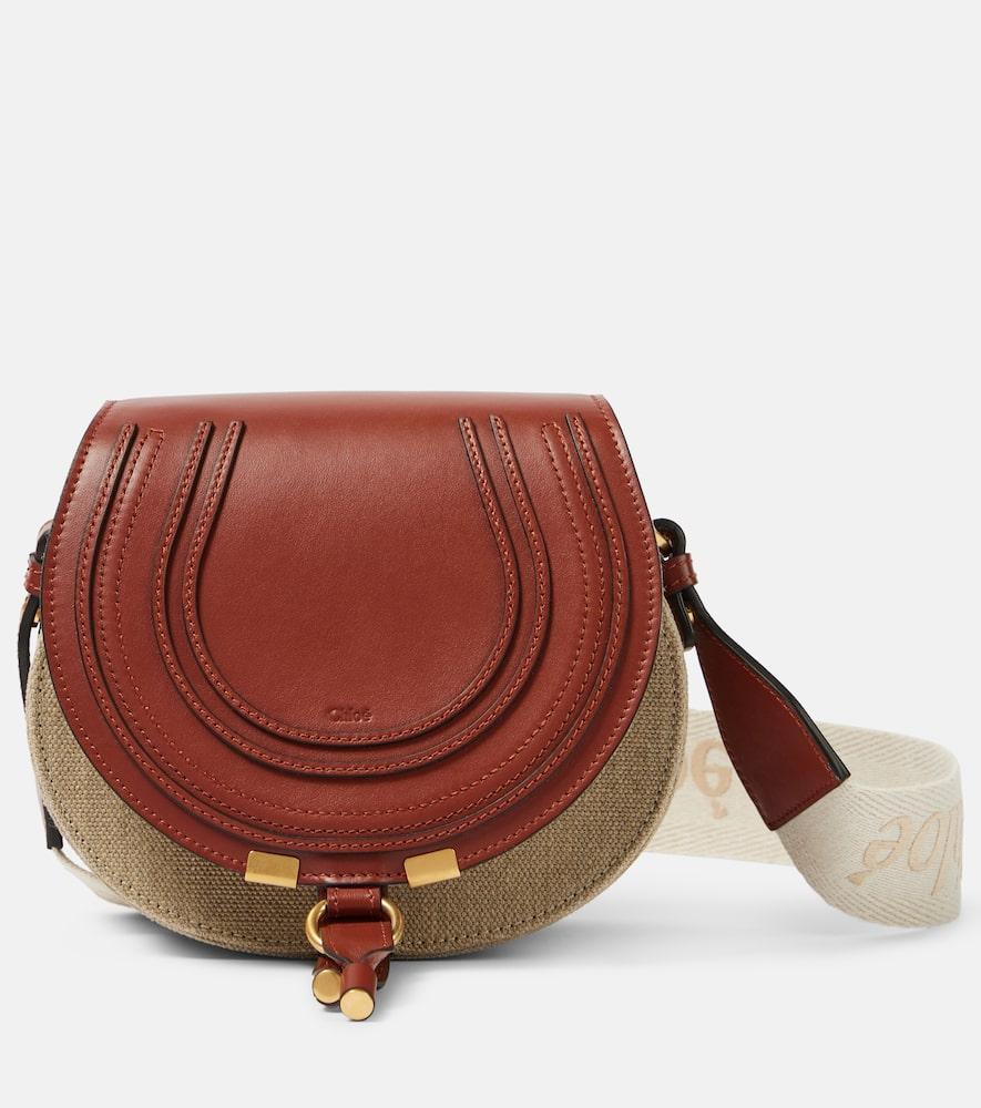 Marcie Small Leather And Canvas Shoulder Bag In Brown Product Image