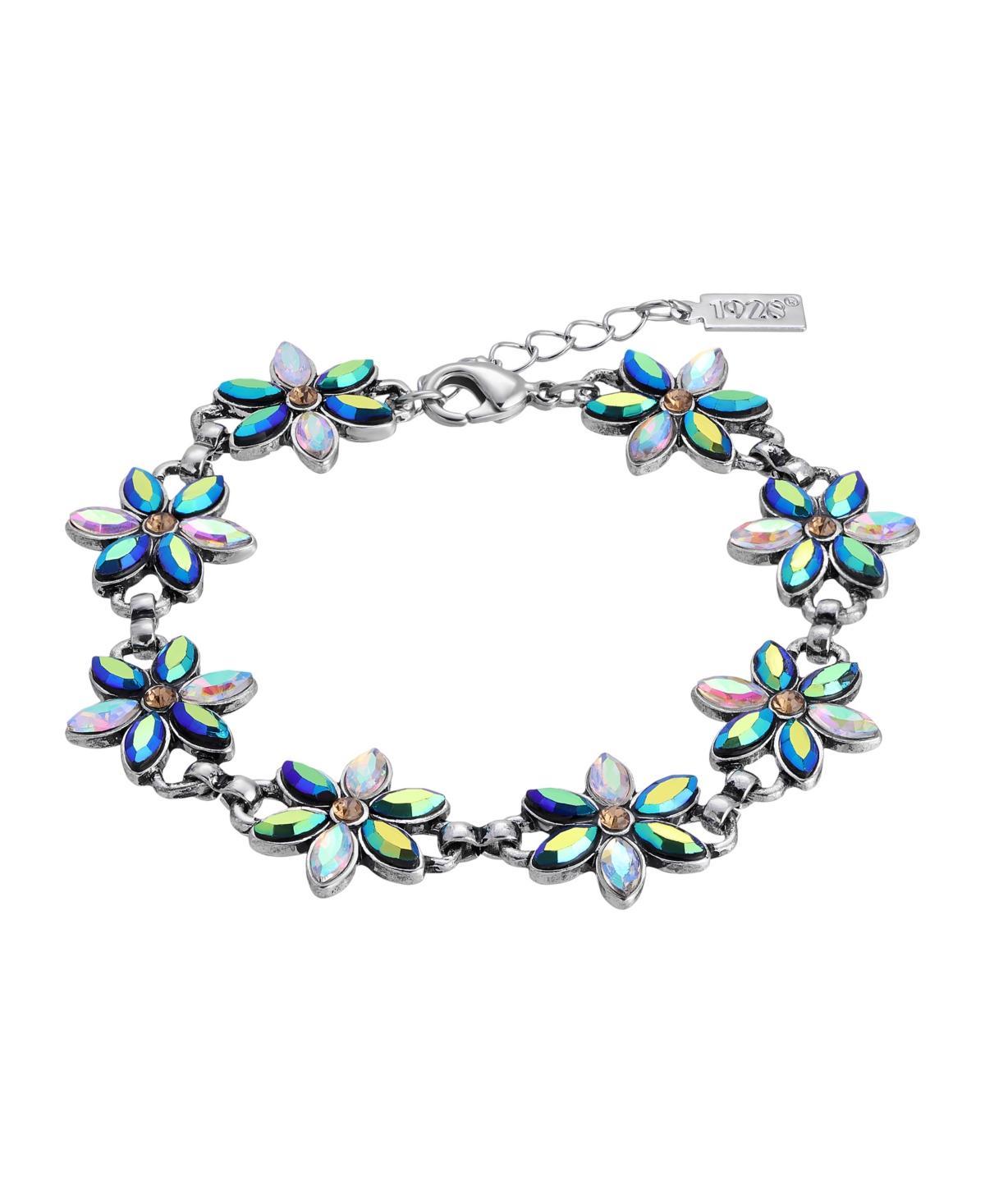 1928 Silver Tone Aurora Borealis Crystal Flower Bracelet, Womens, Multi Product Image