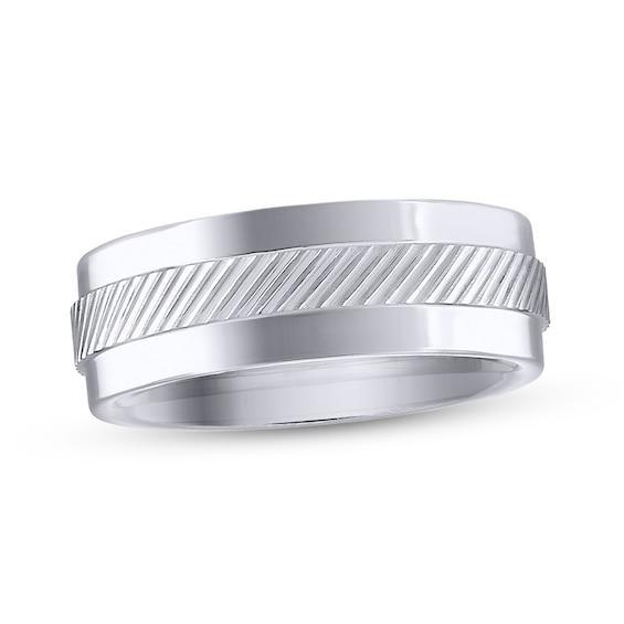 Men's 7.0mm Ribbed Stripe Band in Tungsten Product Image