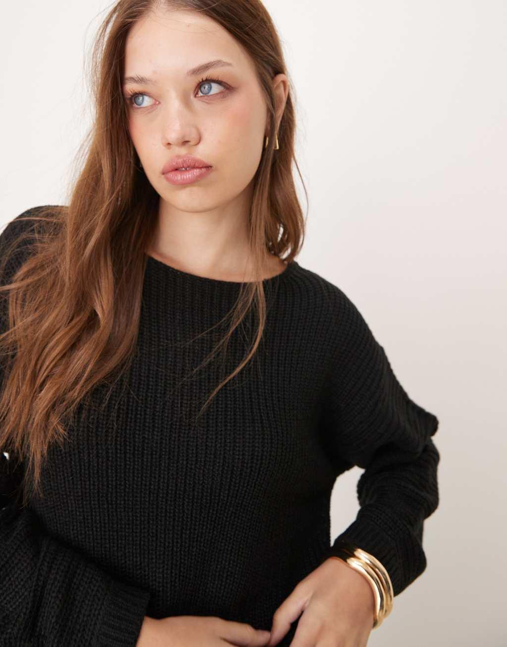 JDY reversible ribbed knit sweater in black Product Image