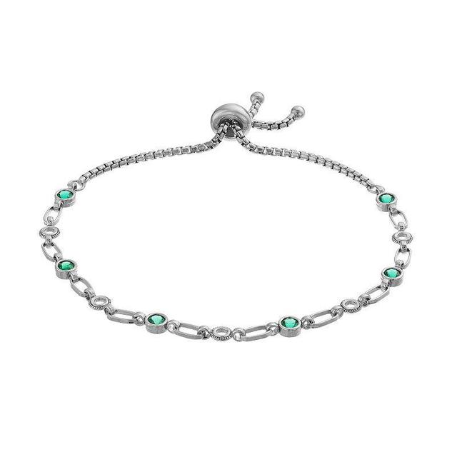 Kristen Kesho Sterling Silver Lab-Created Emerald & Circle Link Adjustable Bolo Bracelet, Womens Product Image