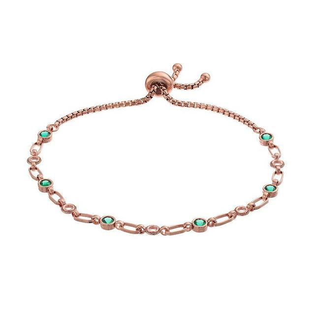 Kristen Kesho Sterling Silver Lab-Created Emerald & Circle Link Adjustable Bolo Bracelet, Womens Pink Tone Product Image