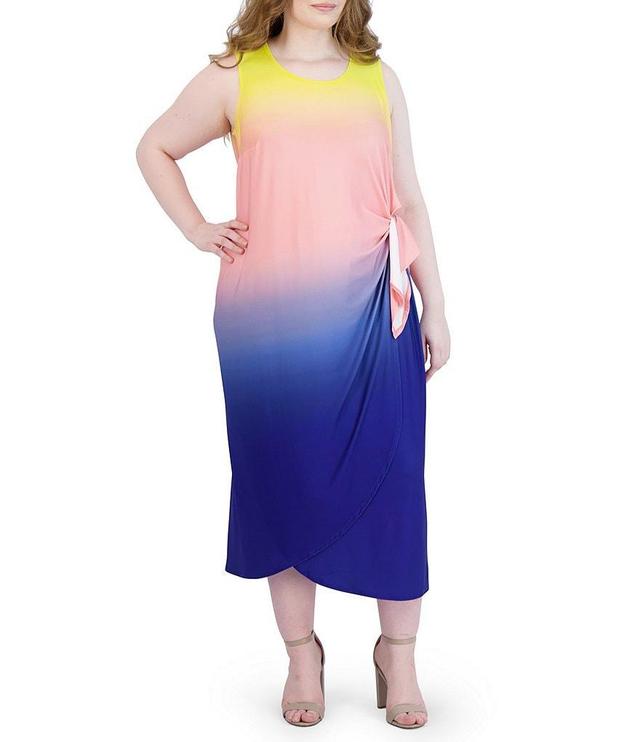 Robbie Bee Plus Size Sleeveless Scoop Neck Waist Tie Ombre Dress Product Image