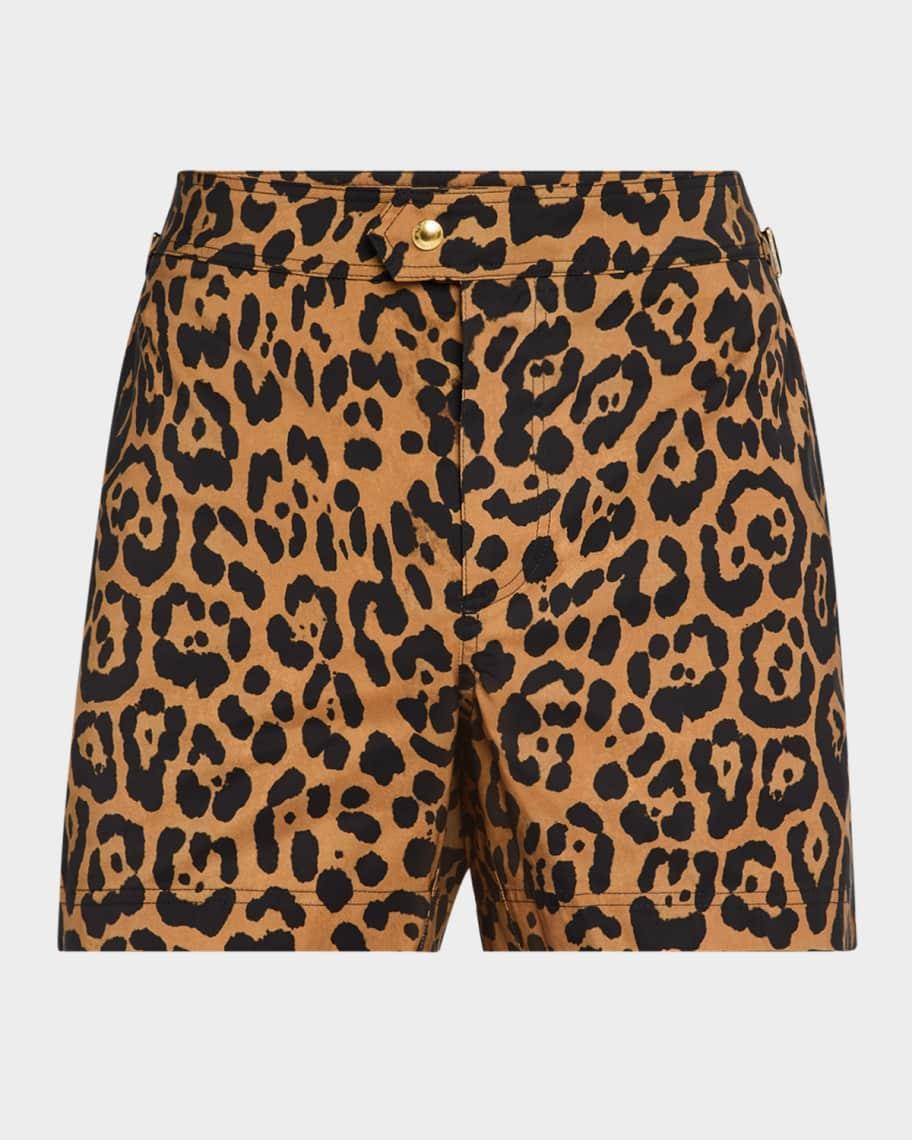 Men's Slim Fit Leopard-Print Swim Shorts Product Image