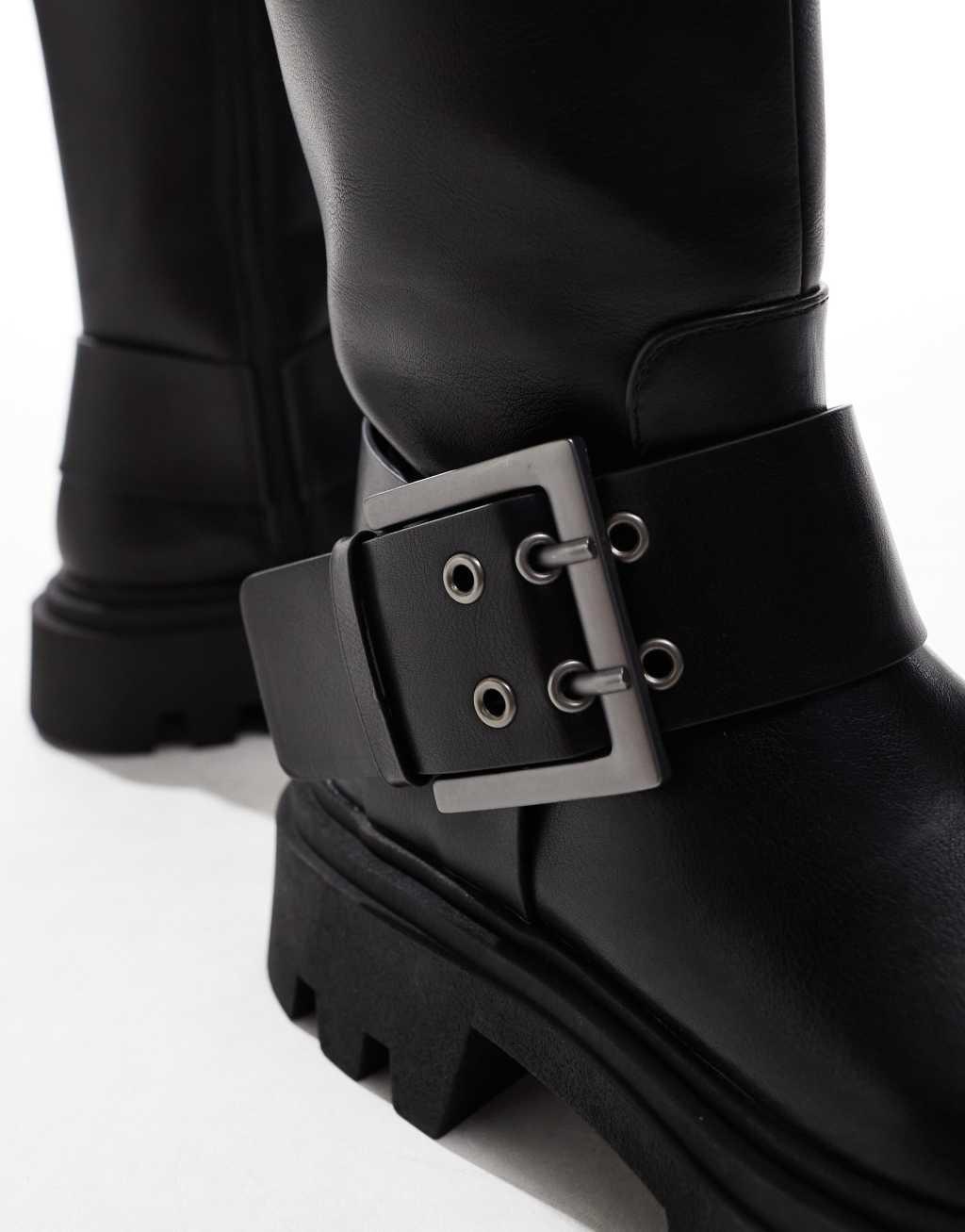 Stradivarius ankle boot with buckle detail in black Product Image