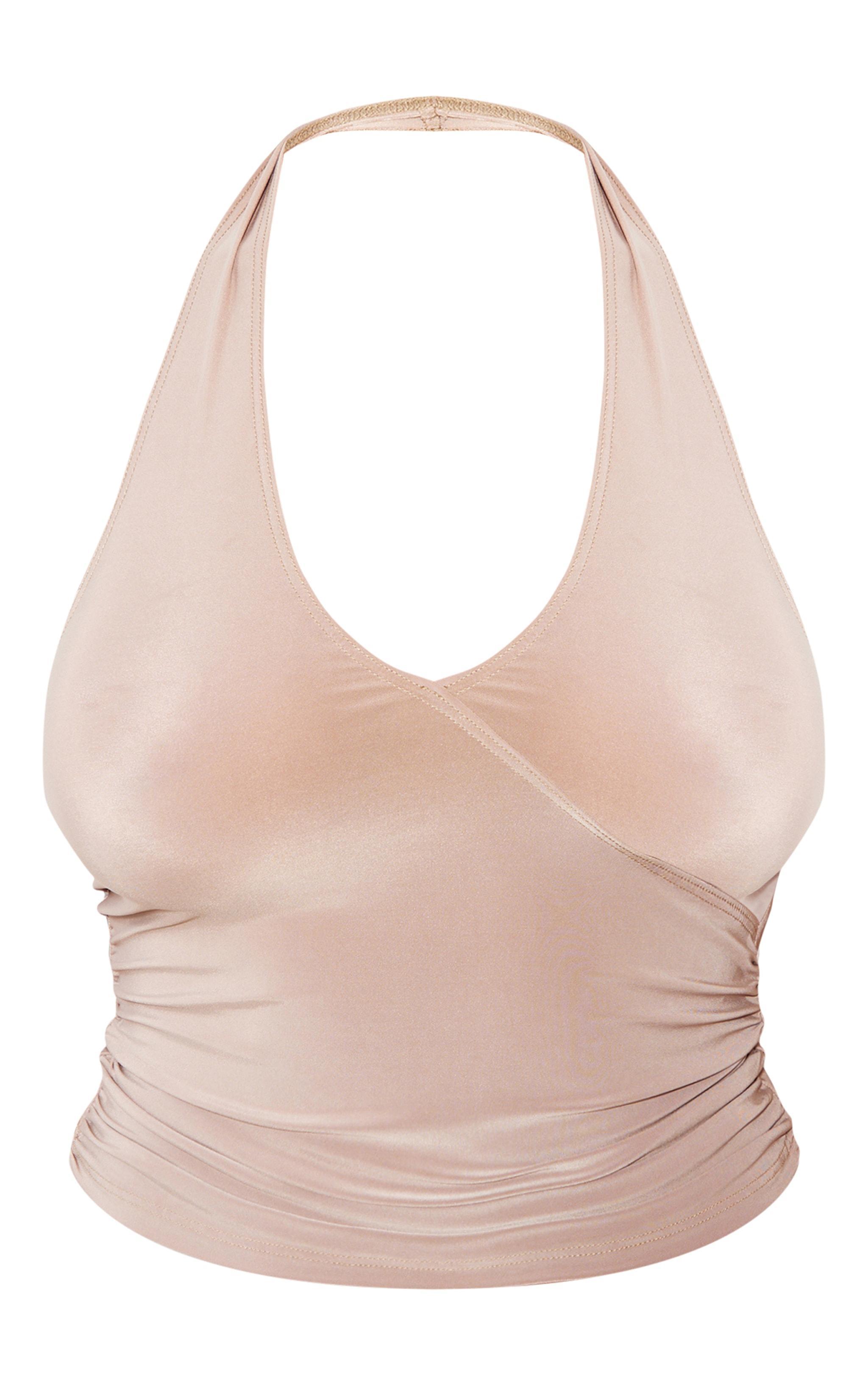 Mocha Slinky Halterneck Ruched Side Long Top Product Image