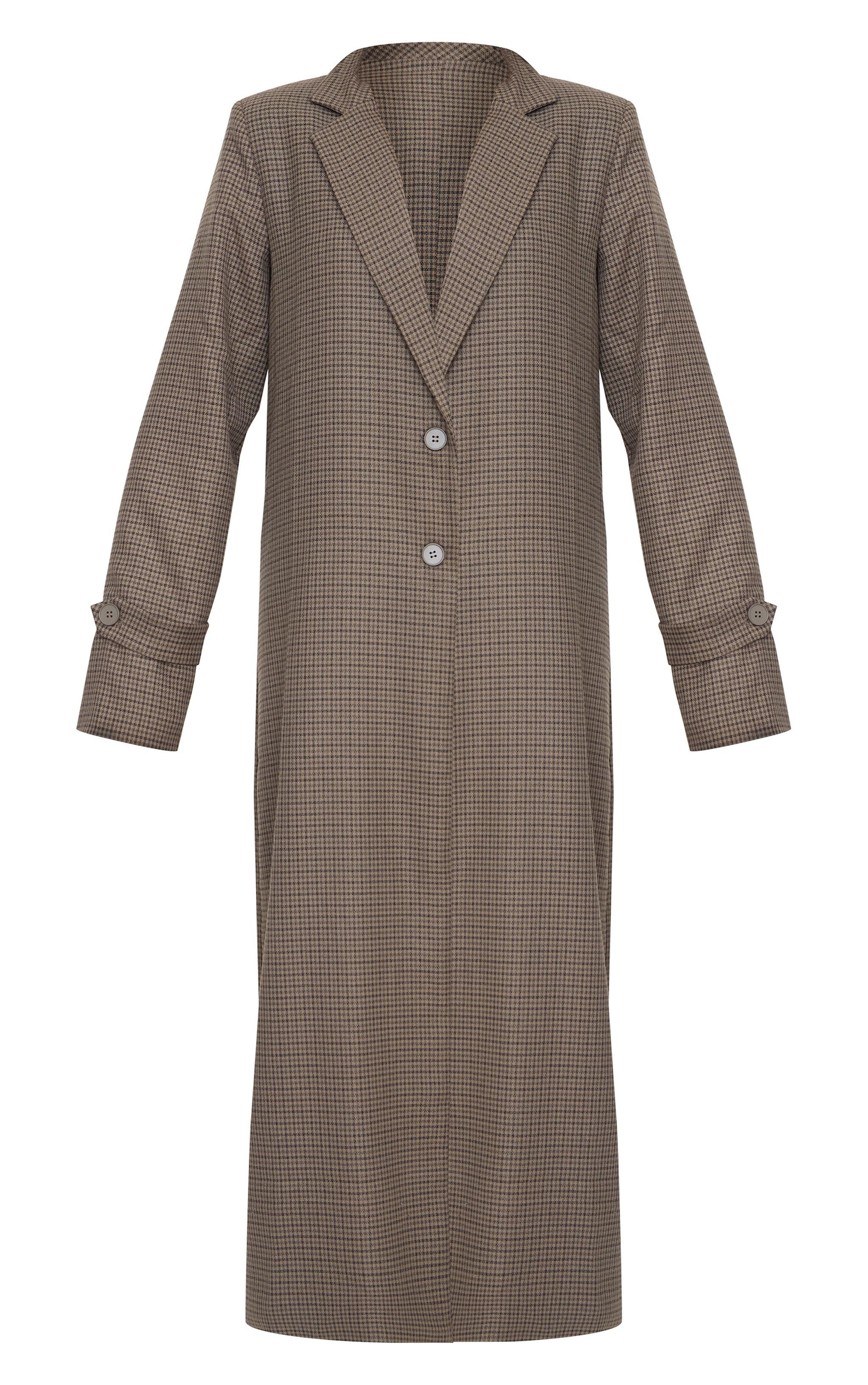 Khaki Check Print Oversized Trench Coat Product Image