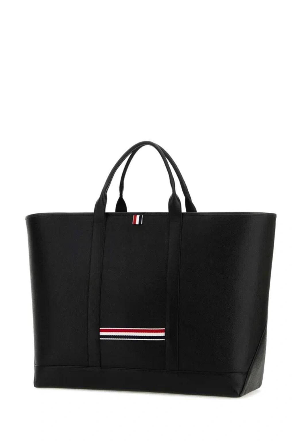 THOM BROWNE Classic Black Leather Shopping Handbag Product Image