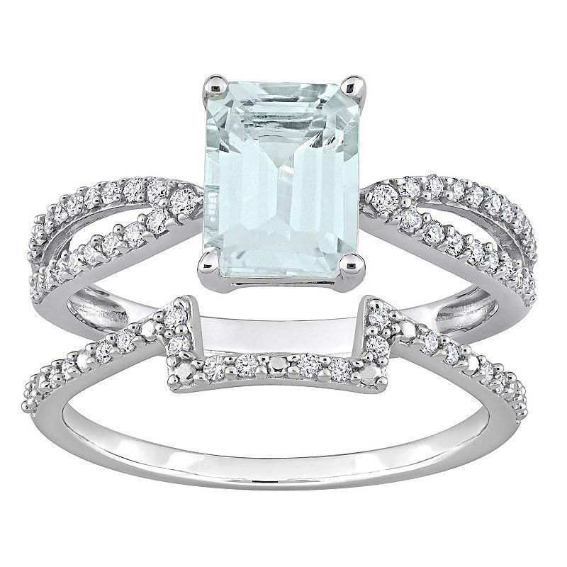 Stella Grace 14k White Gold Aquamarine & 1/3 Carat T.W. Diamond Split Shank Engagement Ring Set, Womens Blue Product Image