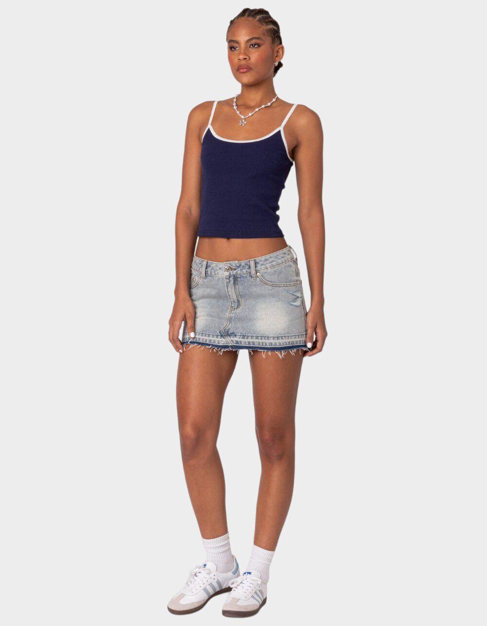 EDIKTED Priyanka Distressed Denim Mini Skirt Product Image