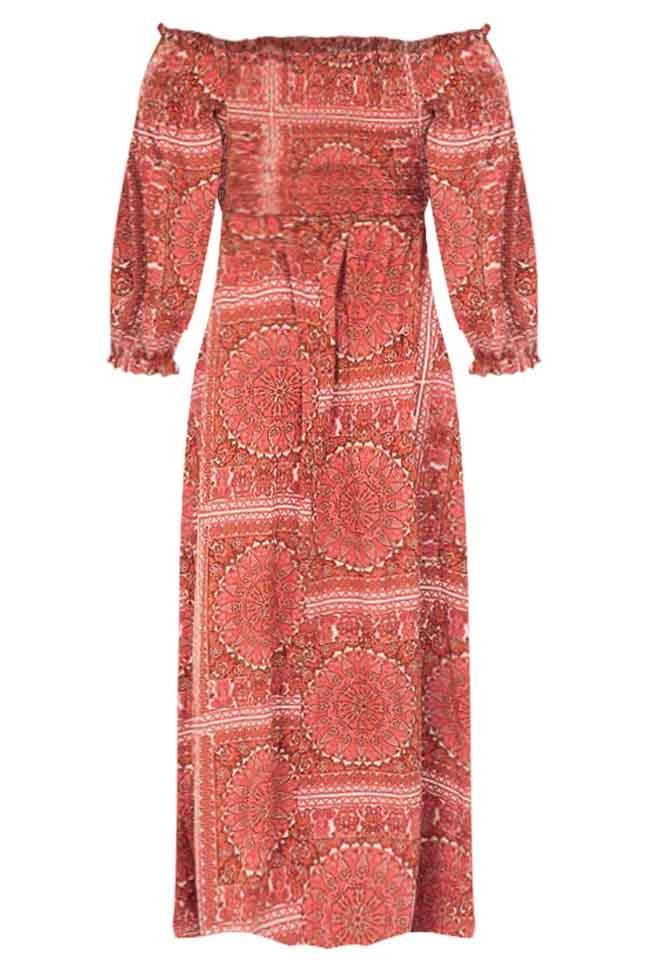 Sounds In My Mind Brick Smocked Bust Off The Shoulder Printed Maxi Dress Product Image