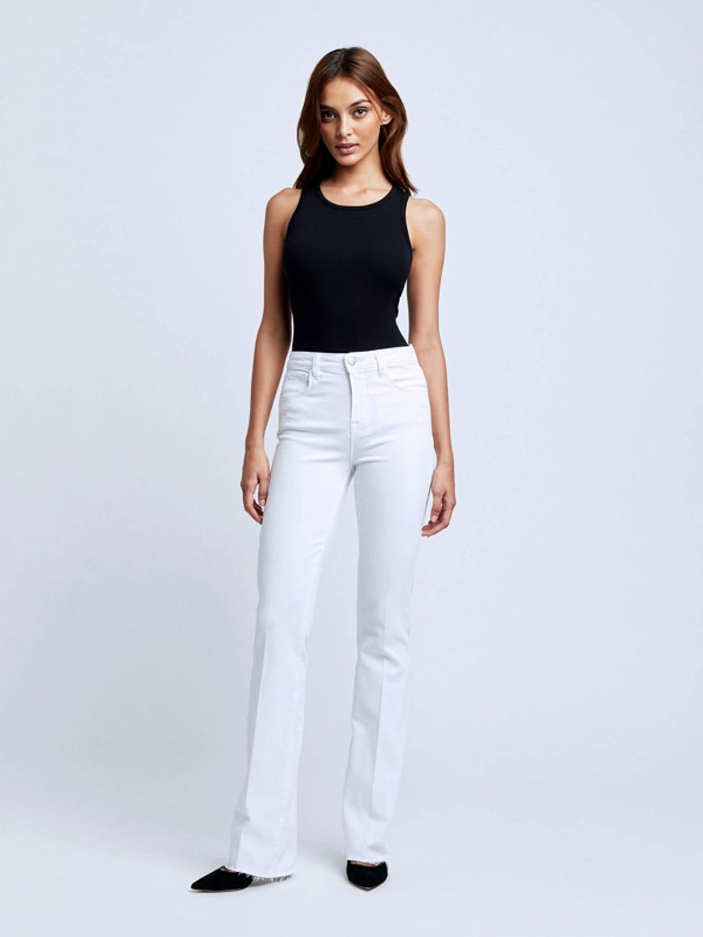 Selma Cotton Stretch High Rise Bootcut Jeans In Blanc Product Image