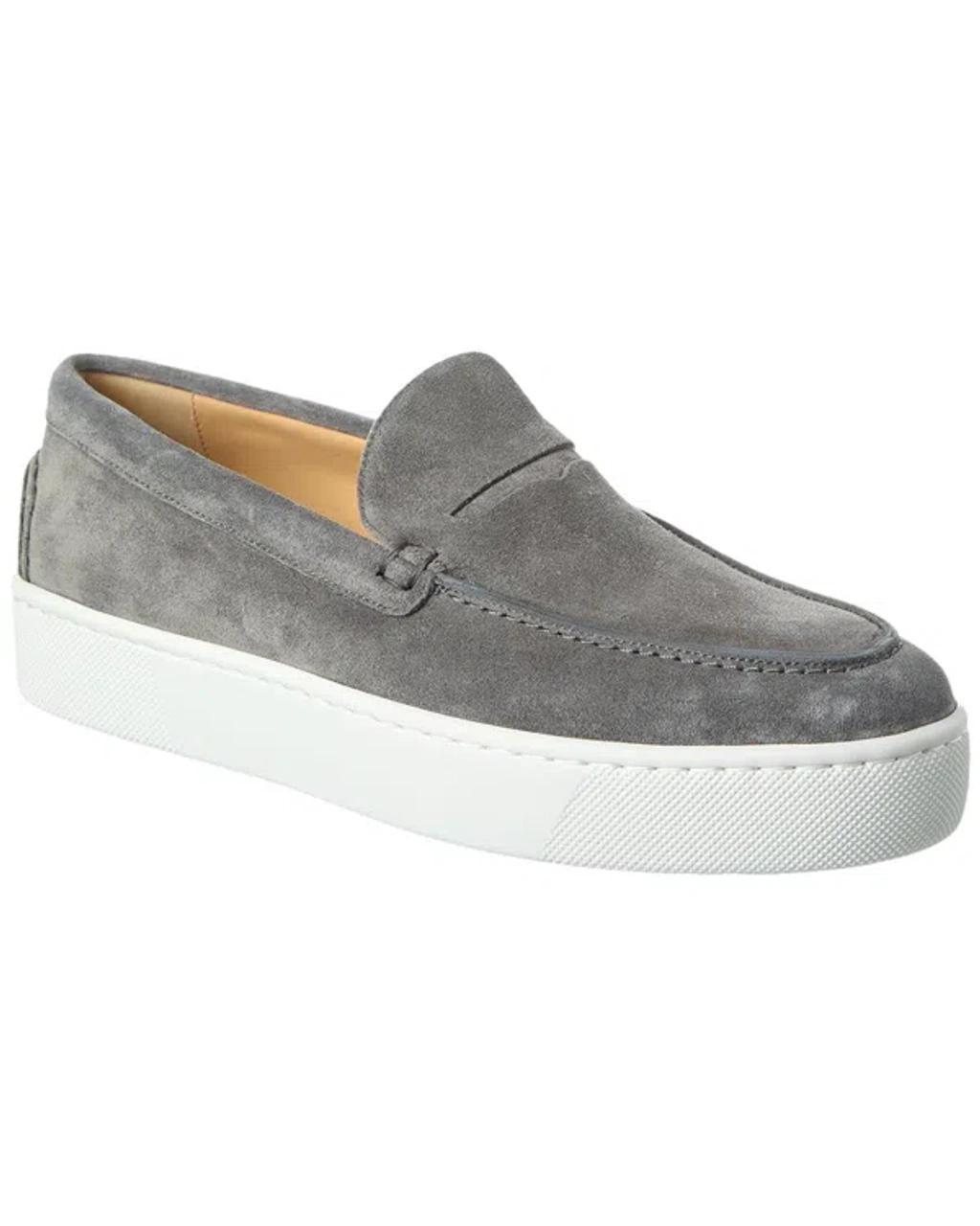 CHRISTIAN LOUBOUTIN Men's Paqueboat Suede Boat Shoes In Grey Product Image