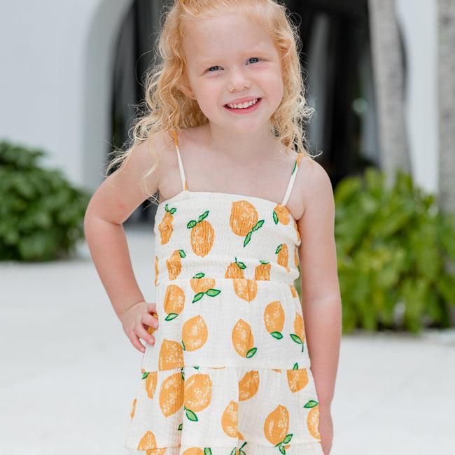 Kid's Tea With You Lemon Printed Gauze Dress Product Image