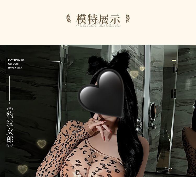 Asymmetrical Leopard-Print Lingerie Bodysuit Product Image