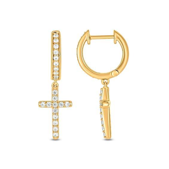 Men's 1/2 CT. T.w. Diamond Cross Hoop Drop Earrings in 10K Gold Product Image