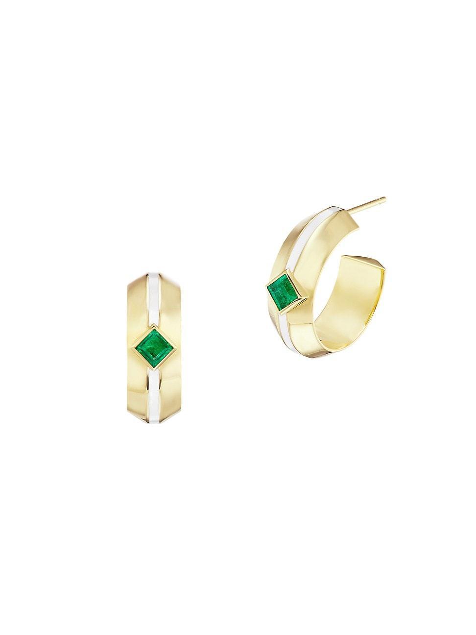 Womens Signature 18K Yellow Gold & Emerald Emma Hoops Product Image