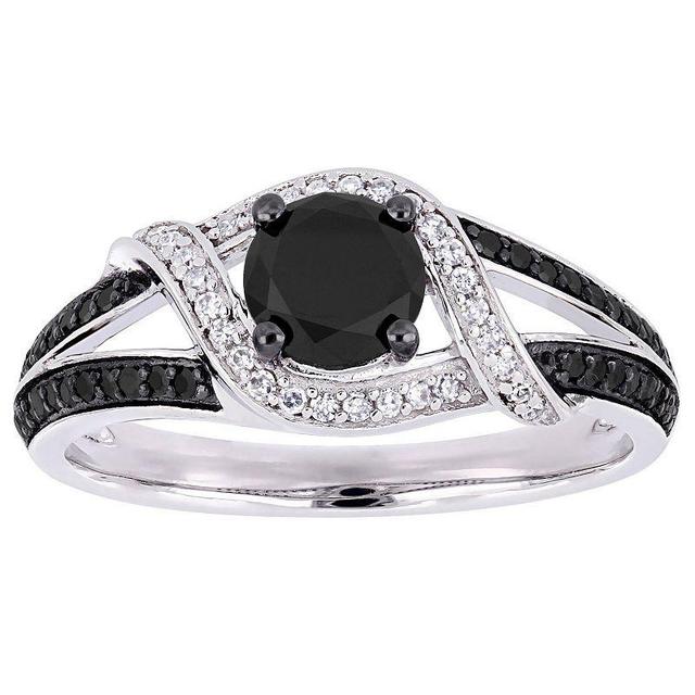 Stella Grace 10k White Gold 1 Carat T.W. Black & White Diamond Split Shank Engagement Ring, Womens Product Image