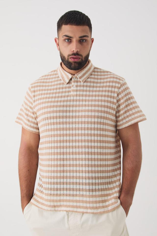 Plus Textured Stripe Polo | boohooMAN USA Product Image