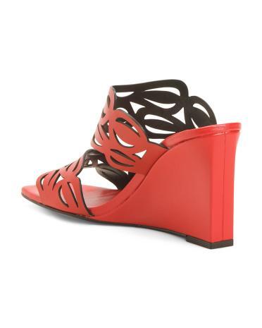 Leather Laser Cut Wedge Sandals for Women Product Image