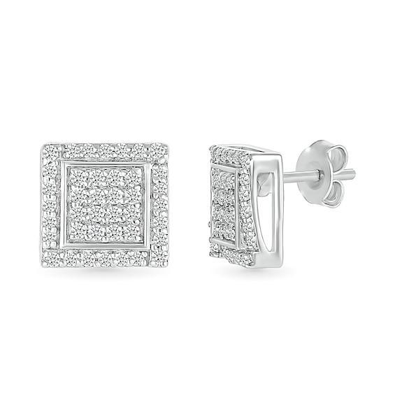 Men's 1/4 CT. T.w. Square-Shaped Multi-Diamond Swirl Frame Stud Earrings in Sterling Silver Product Image