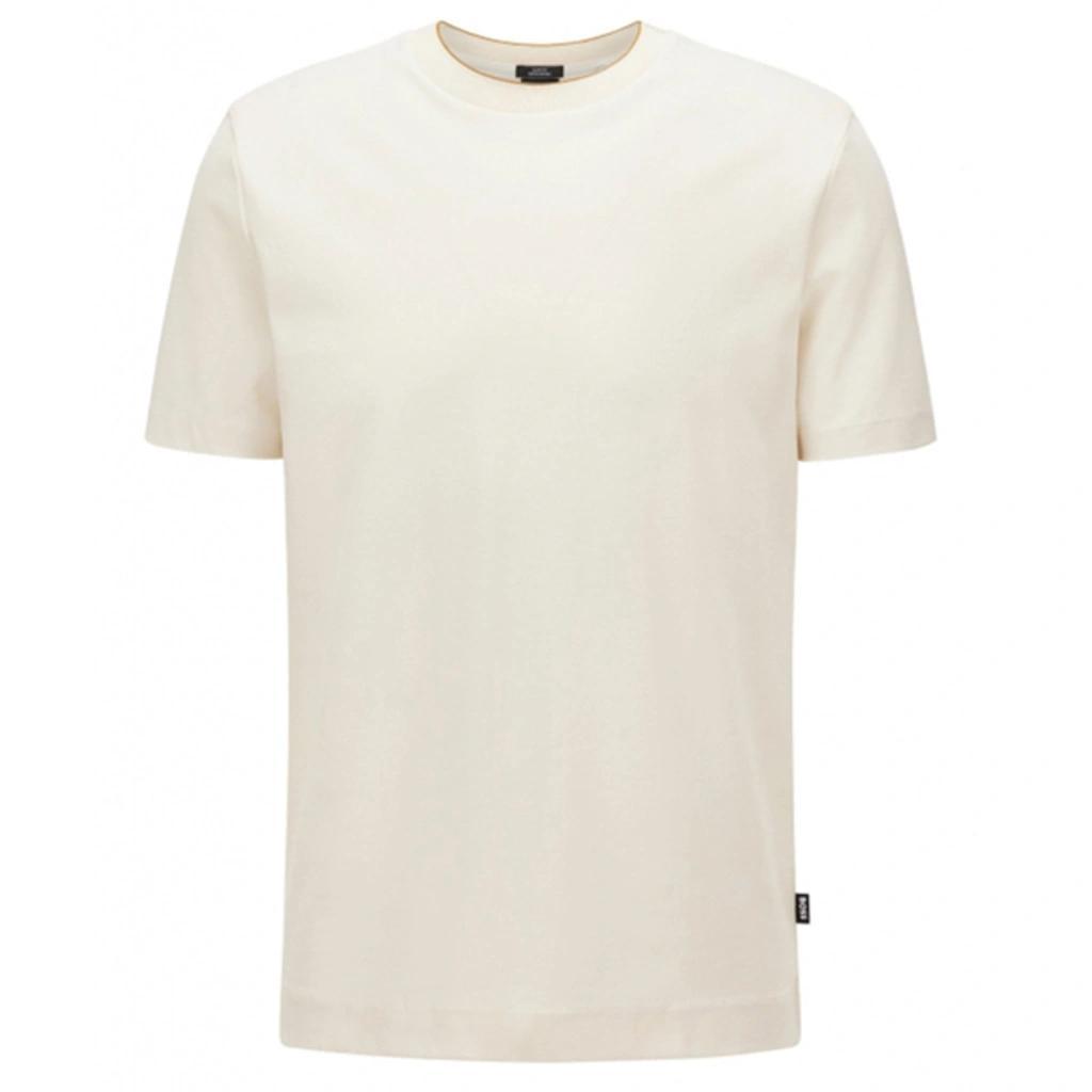 Interlock-cotton T-shirt With Color-block Collar In Cream Product Image