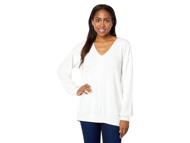 Mod-o-doc Cozy Brushed Jersey Long Sleeve V-Neck Tunic (Ivory) Women's Clothing Product Image