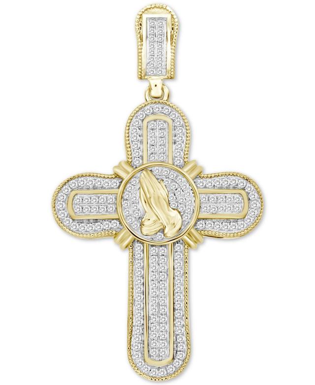 Mens Diamond Praying Hands Cross Pendant (1/2 ct. t.w.) in 10k Gold Product Image