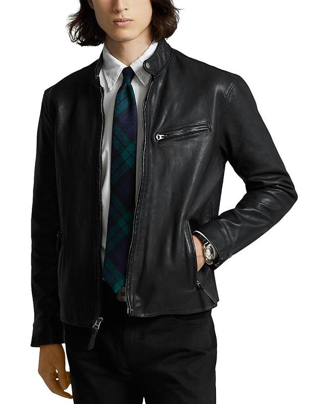 Mens Lambskin Leather Caf Racer Jacket Product Image