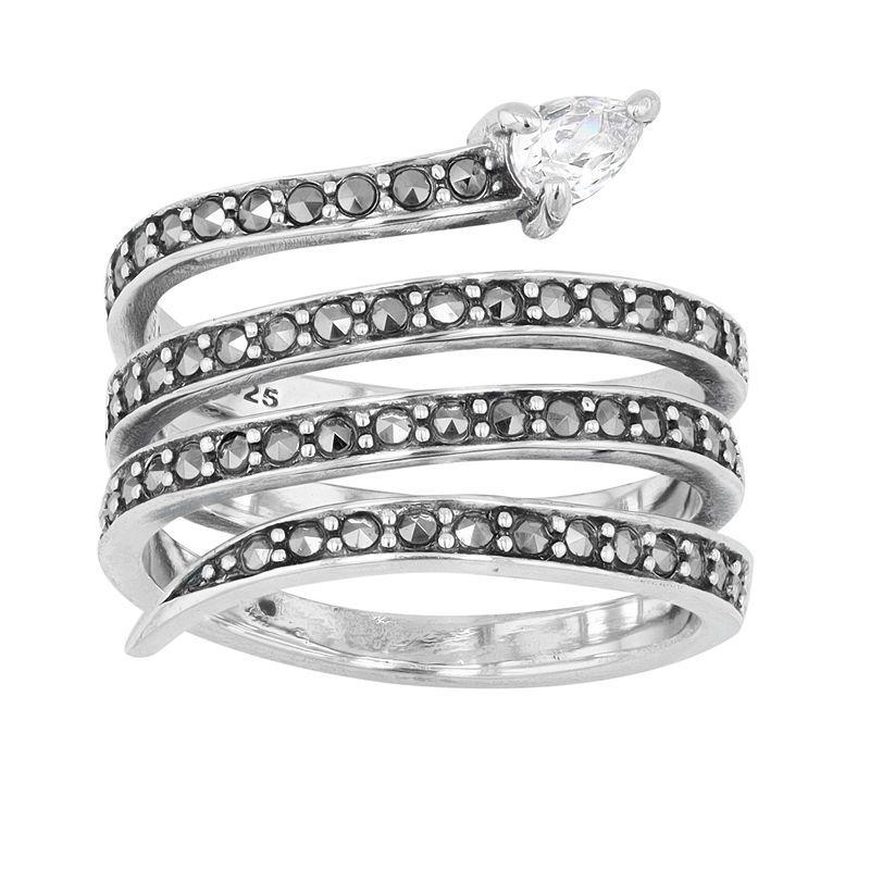 Lavish by TJM Sterling Silver Cubic Zirconia & Marcasite Serpent Ring, Womens Product Image