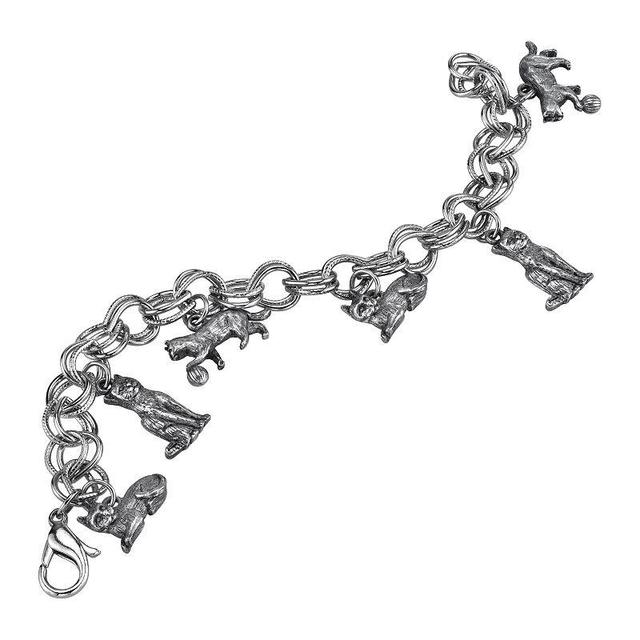 1928 Jewelry Silver Tone Antiqued Kitty Cat Charm Bracelet, Womens, Grey Product Image