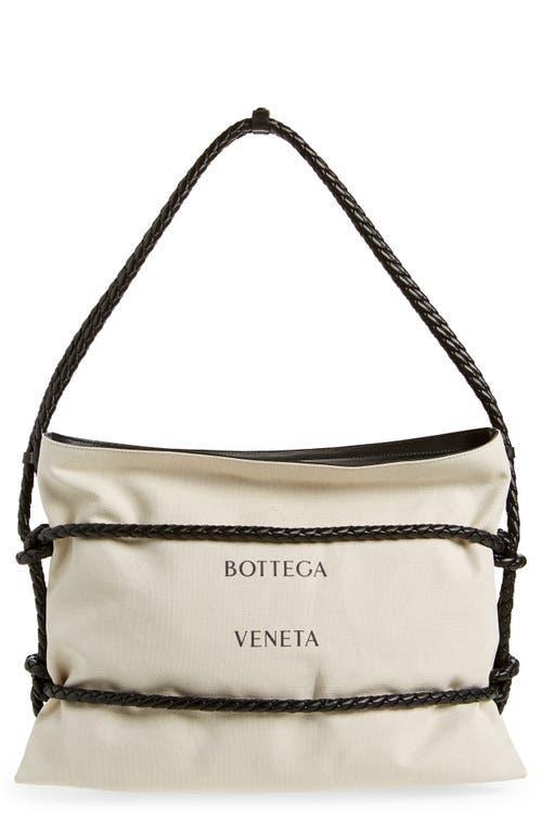 BOTTEGA VENETA Quadronna Canvas & Leather Tote In Natural/black-silver Product Image