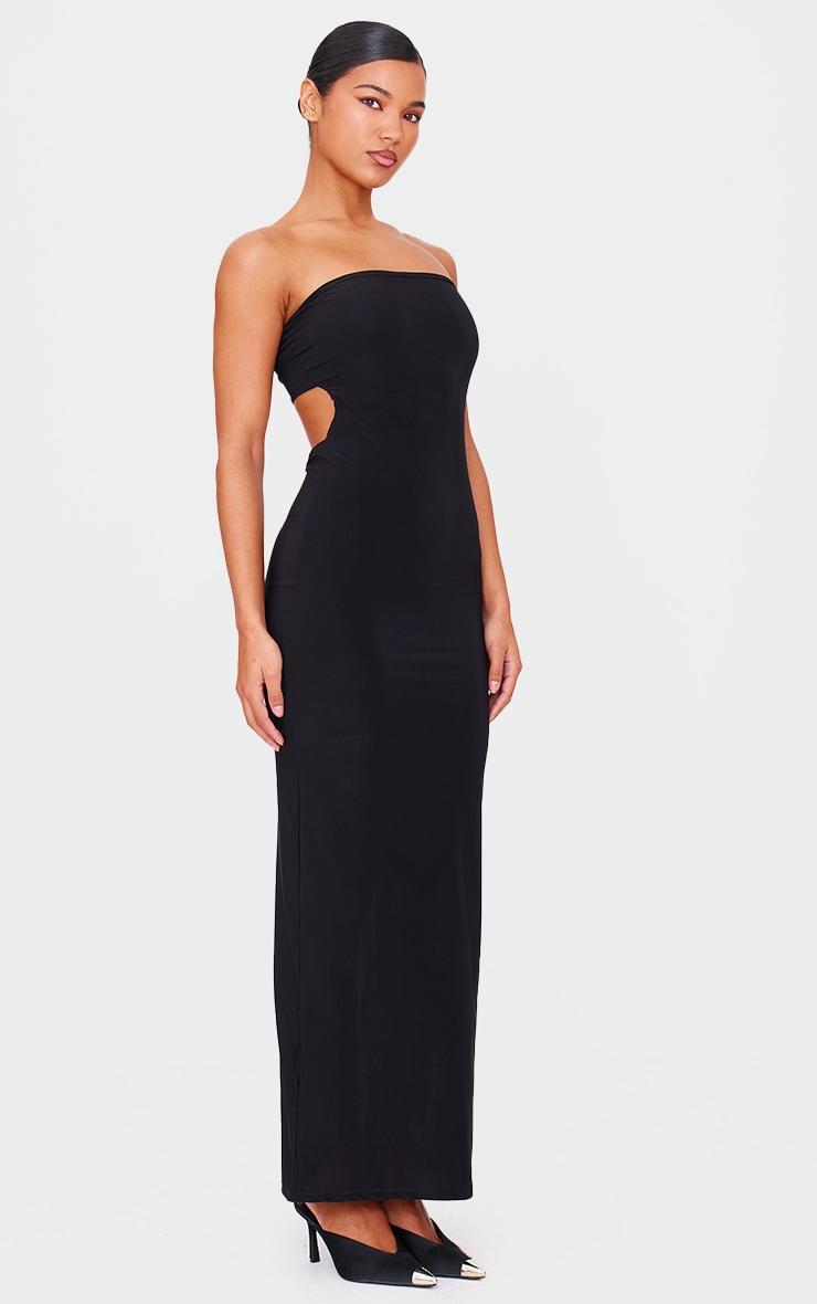 Black Double Layer Slinky Bandeau Low Back Maxi Dress Product Image