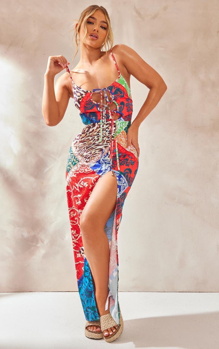 Multi Multi Paisley Print Asymmetric Tie Strappy Midaxi Dress Product Image