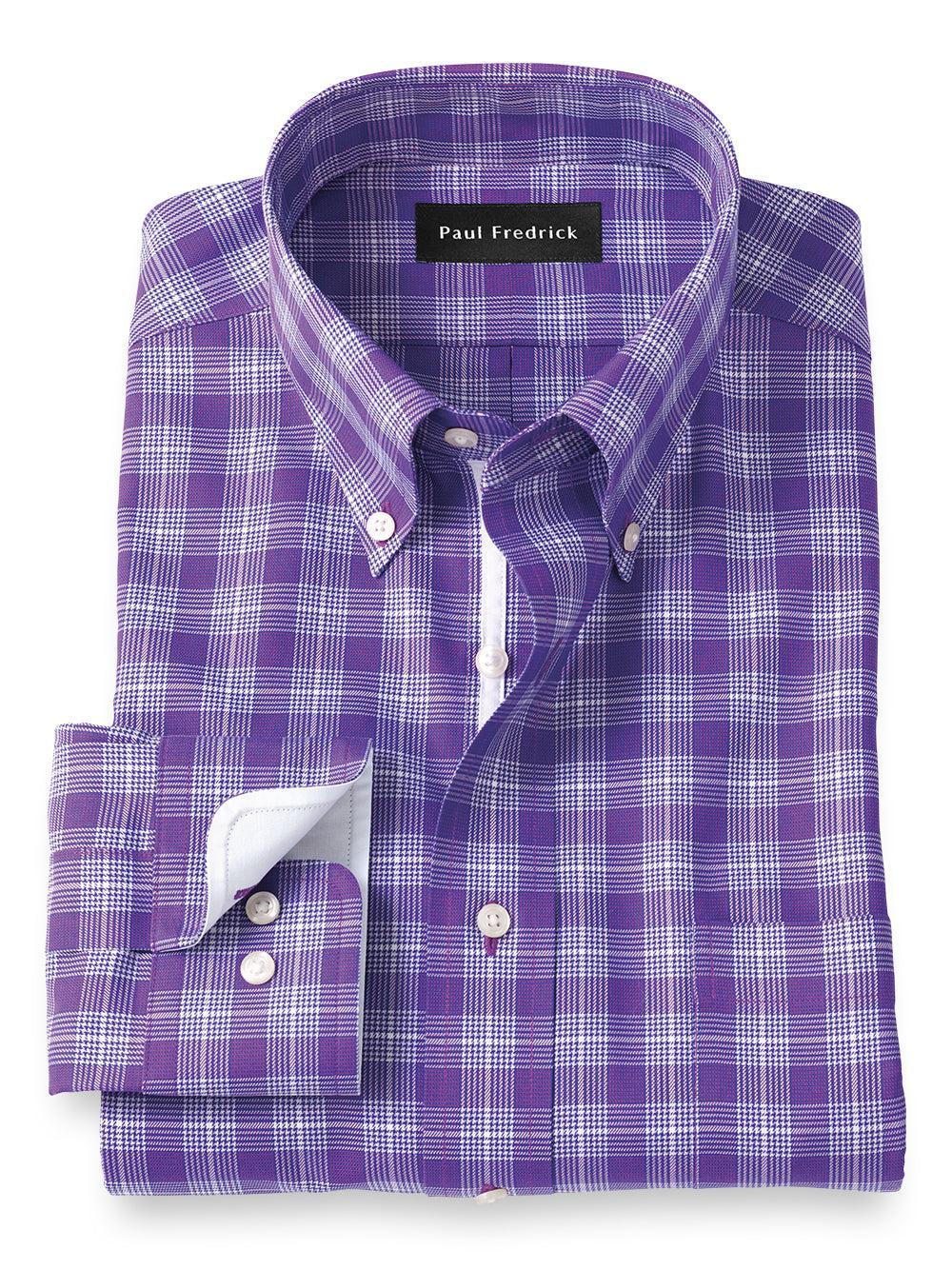 Tailored Fit Non-iron Cotton Glen Plaid Dress Shirt With Contrast Trim Product Image