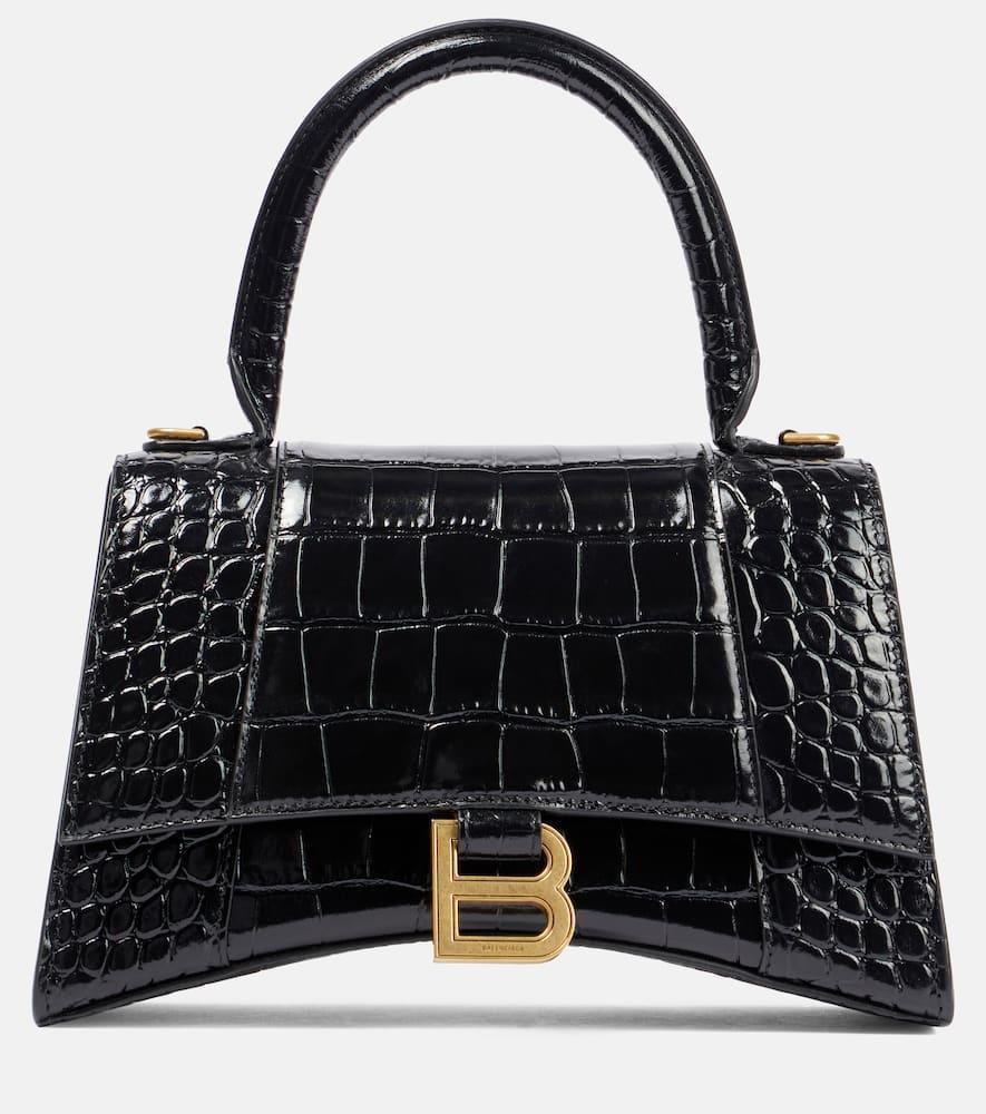 BALENCIAGA Hourglass Small Croc-effect Leather Crossbody Bag In Black Product Image