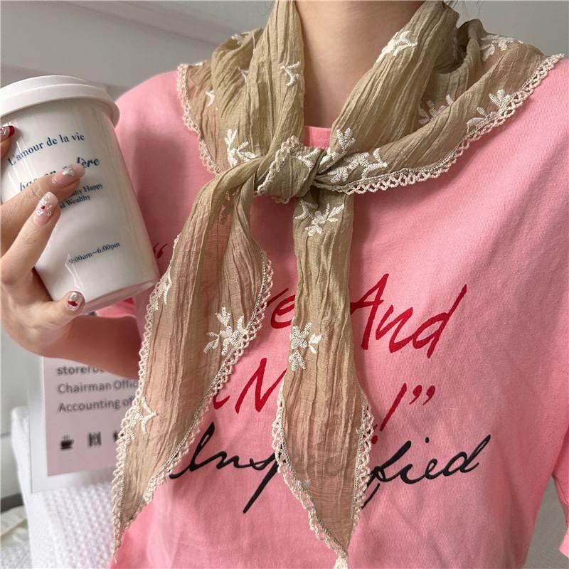 Floral Embroidered Lace Trim Headscarf Product Image