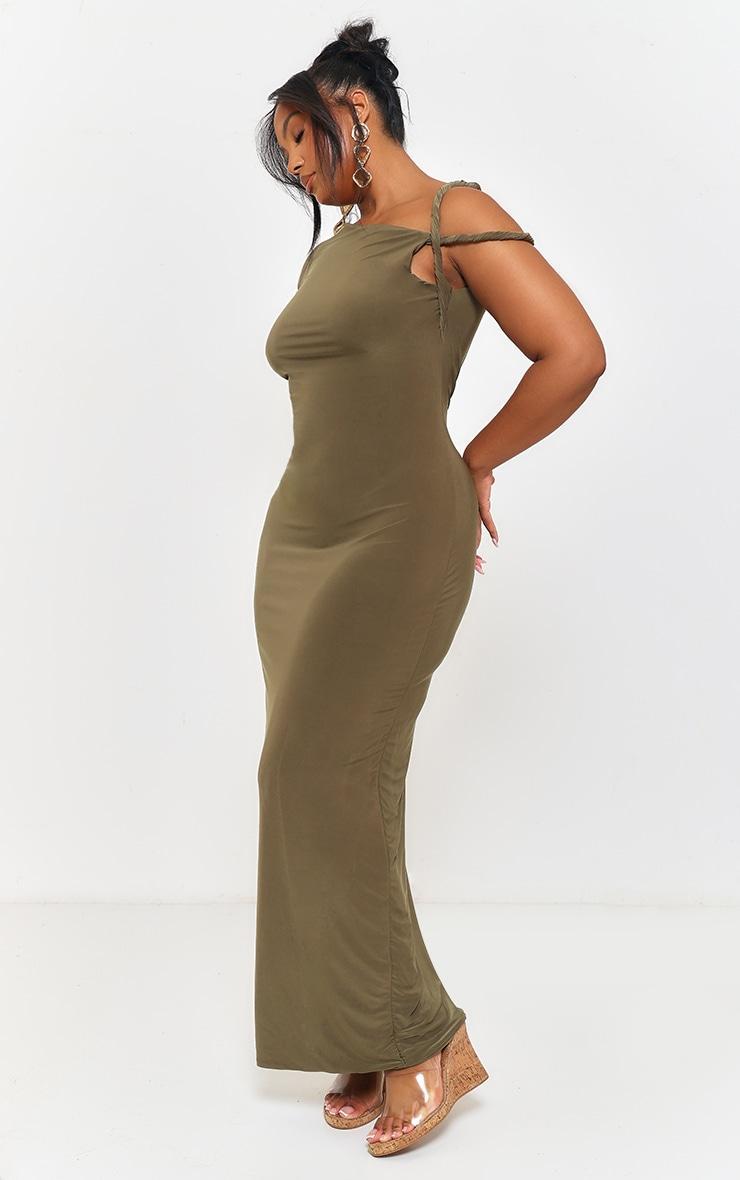 Plus Dark Olive Slinky Twist Shoulder Midaxi Dress Product Image