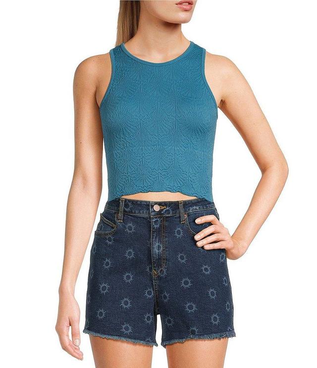 Fornia Sleeveless High Neck Seamless Floral Jacquard Crop Top Product Image