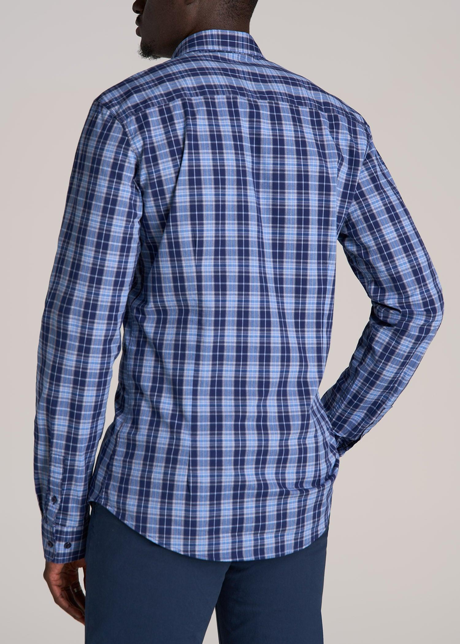 Oskar Button-Up Dress Shirt for Tall Men in Navy Blue Plaid Male Product Image