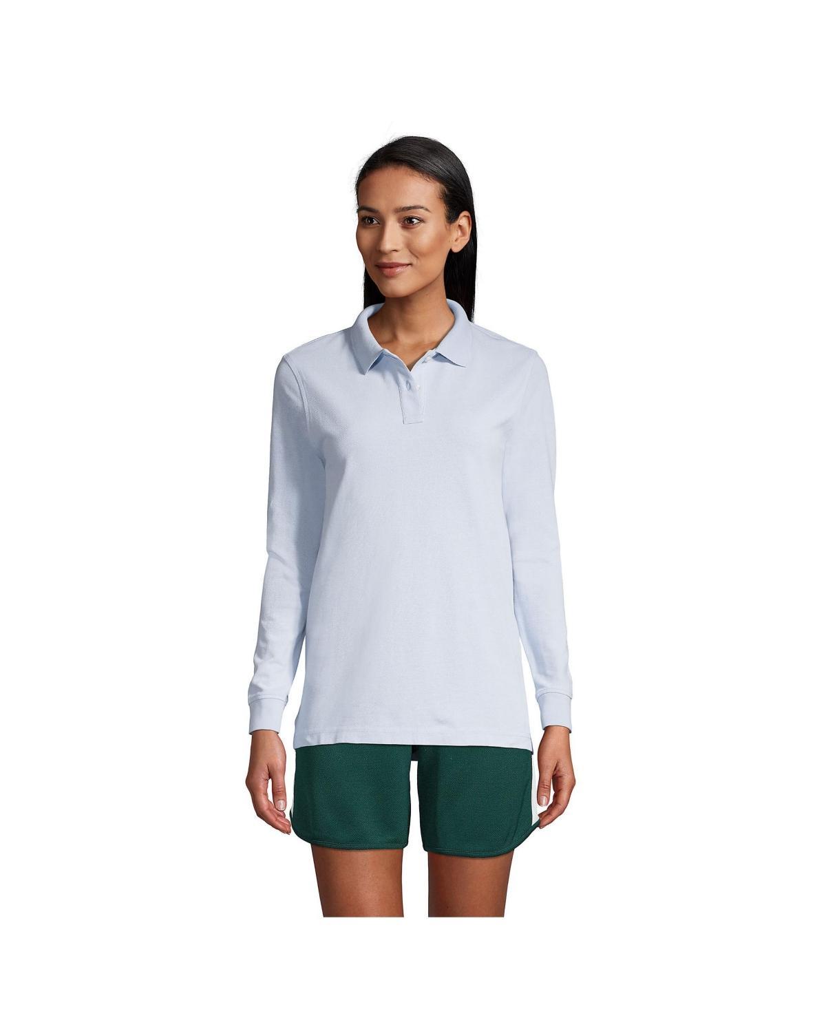 Lands End School Uniform Womens Tall Long Sleeve Mesh Polo Shirt Product Image